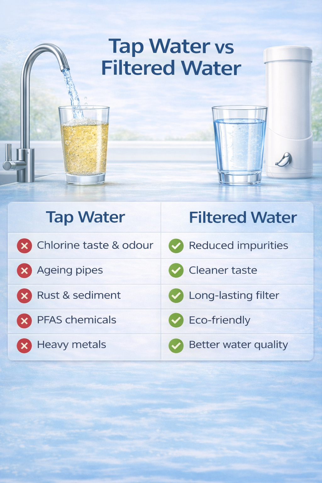 Tap water versus filtered water comparison